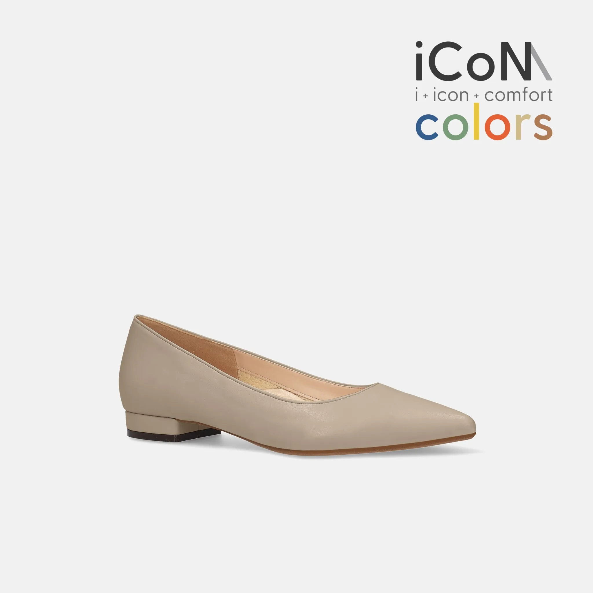 10% OFF: 2024SS: iCoN COLORS: Pointed Toe Smooth Flat Shoes (C20143) Greige