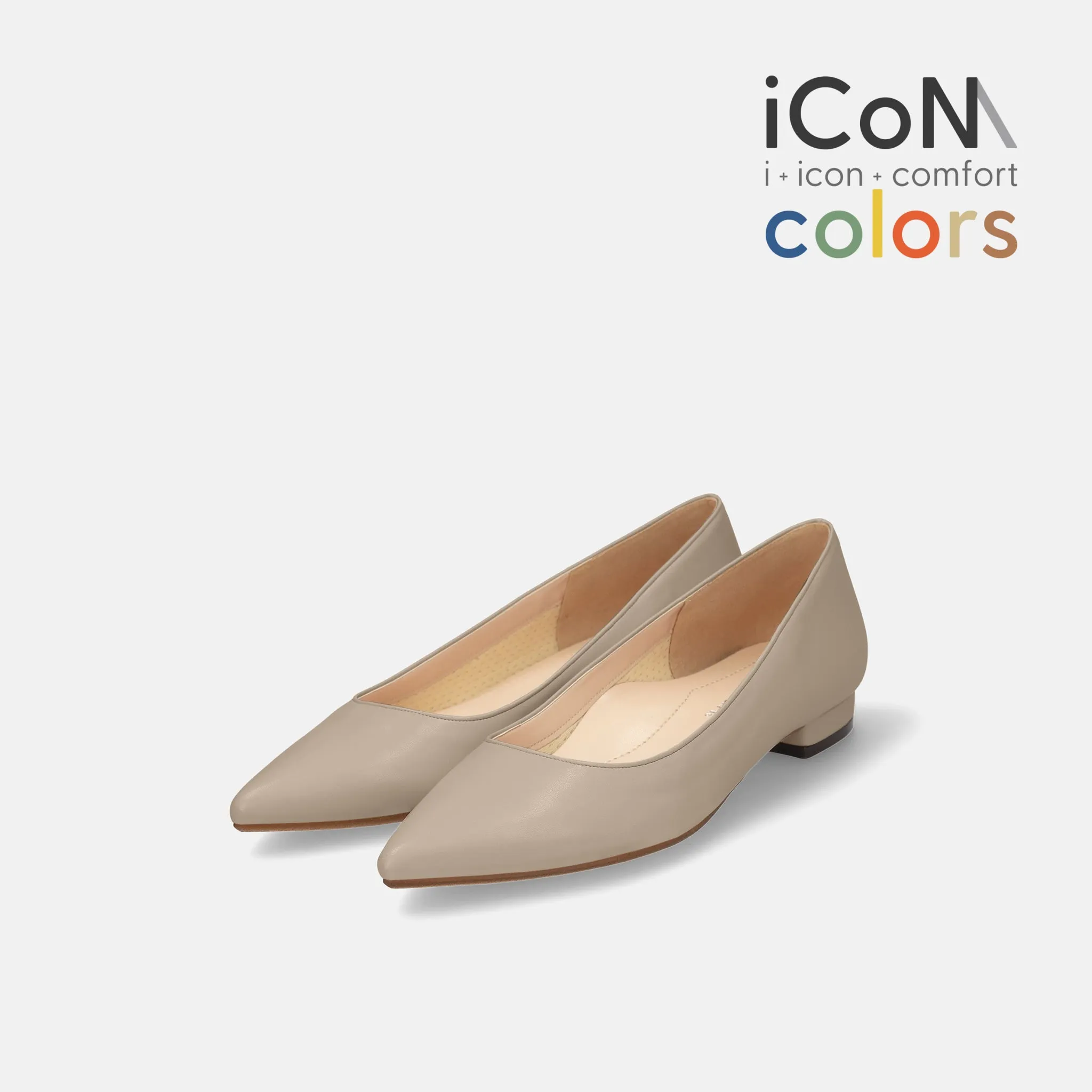 10% OFF: 2024SS: iCoN COLORS: Pointed Toe Smooth Flat Shoes (C20143) Greige