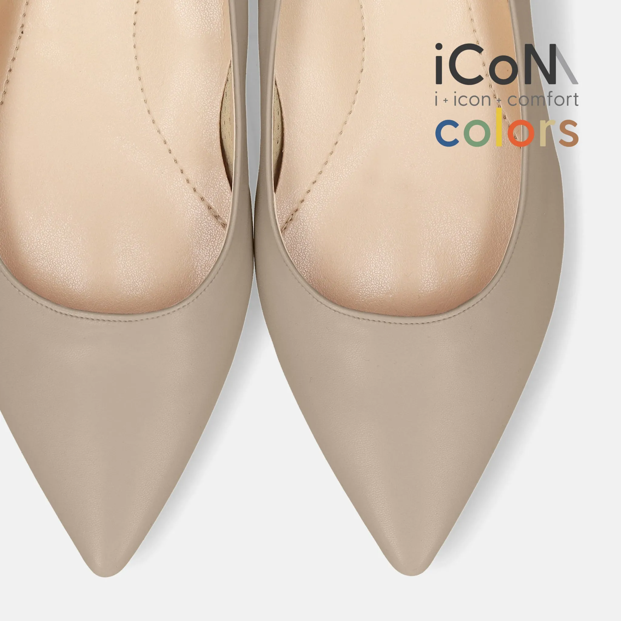 10% OFF: 2024SS: iCoN COLORS: Pointed Toe Smooth Flat Shoes (C20143) Greige