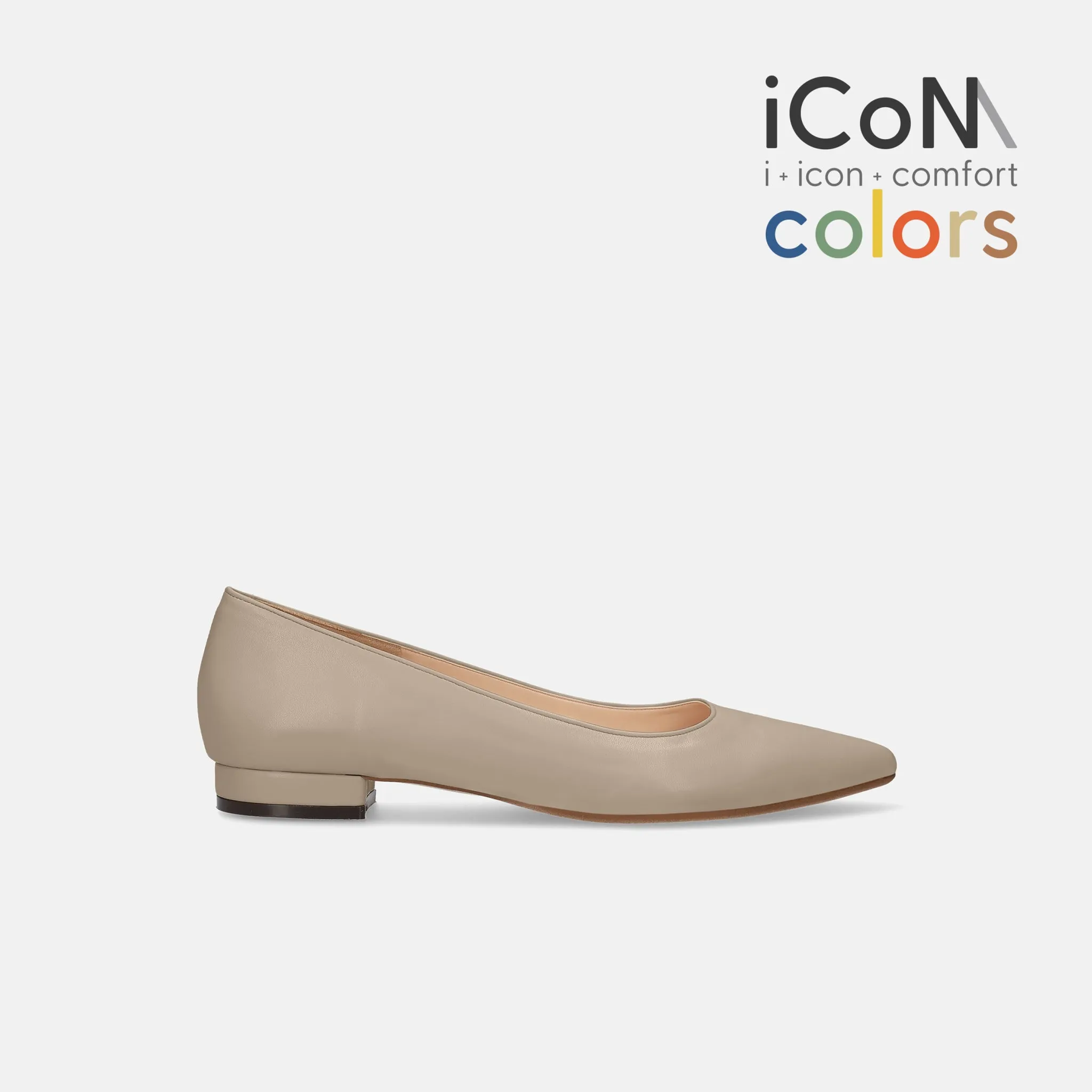 10% OFF: 2024SS: iCoN COLORS: Pointed Toe Smooth Flat Shoes (C20143) Greige