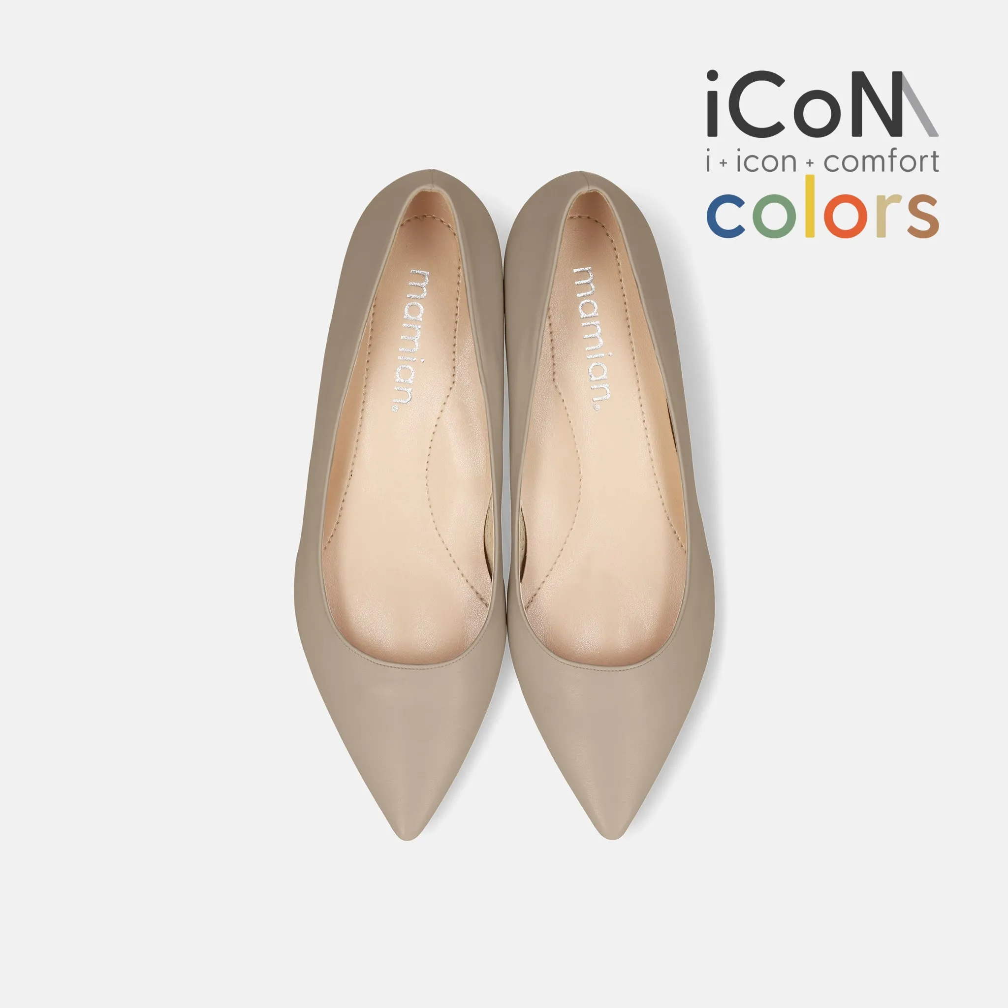 10% OFF: 2024SS: iCoN COLORS: Pointed Toe Smooth Flat Shoes (C20143) Greige