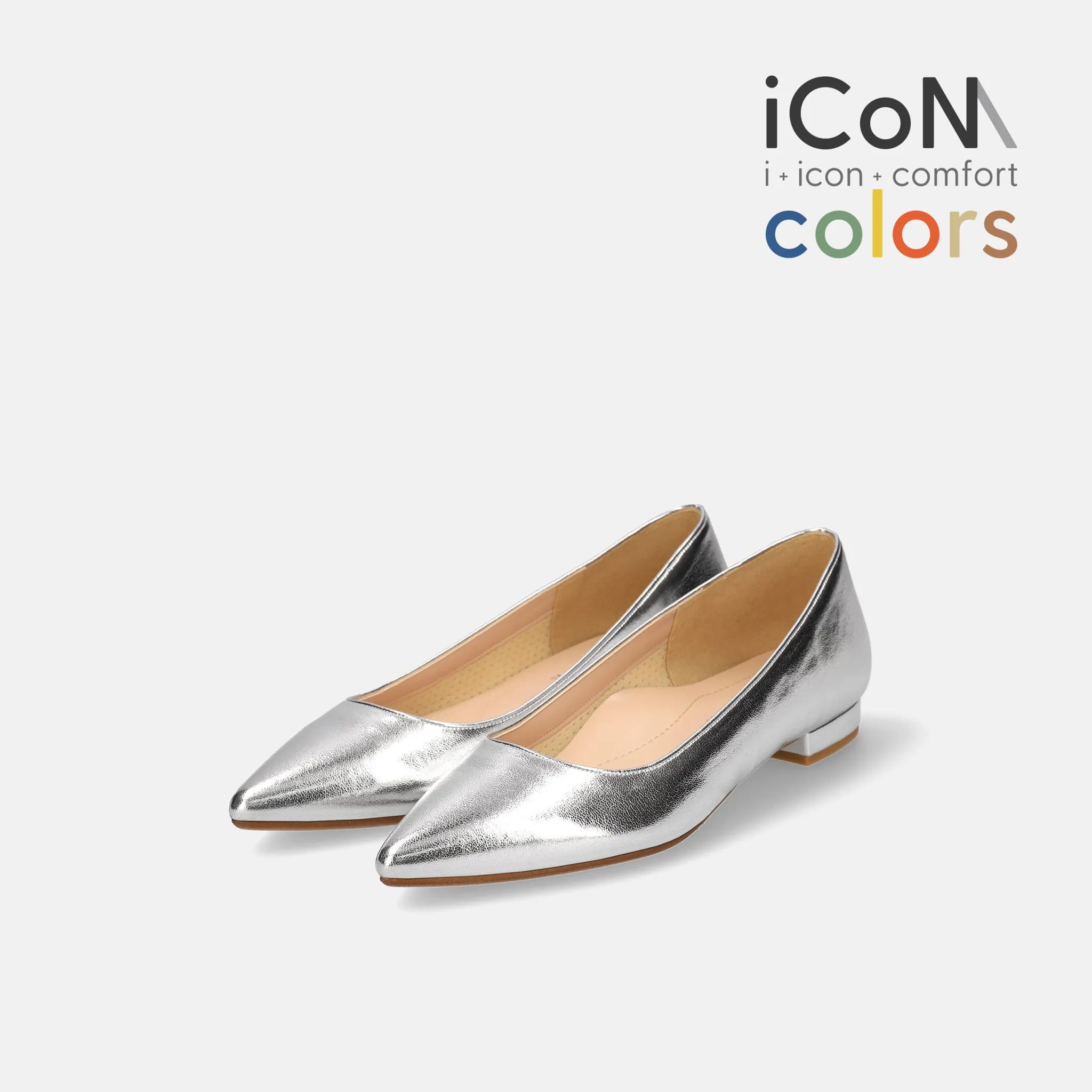 10% OFF: 2024SS: iCoN COLORS: Pointed Toe Smooth Flat Shoes (C20143) Silver