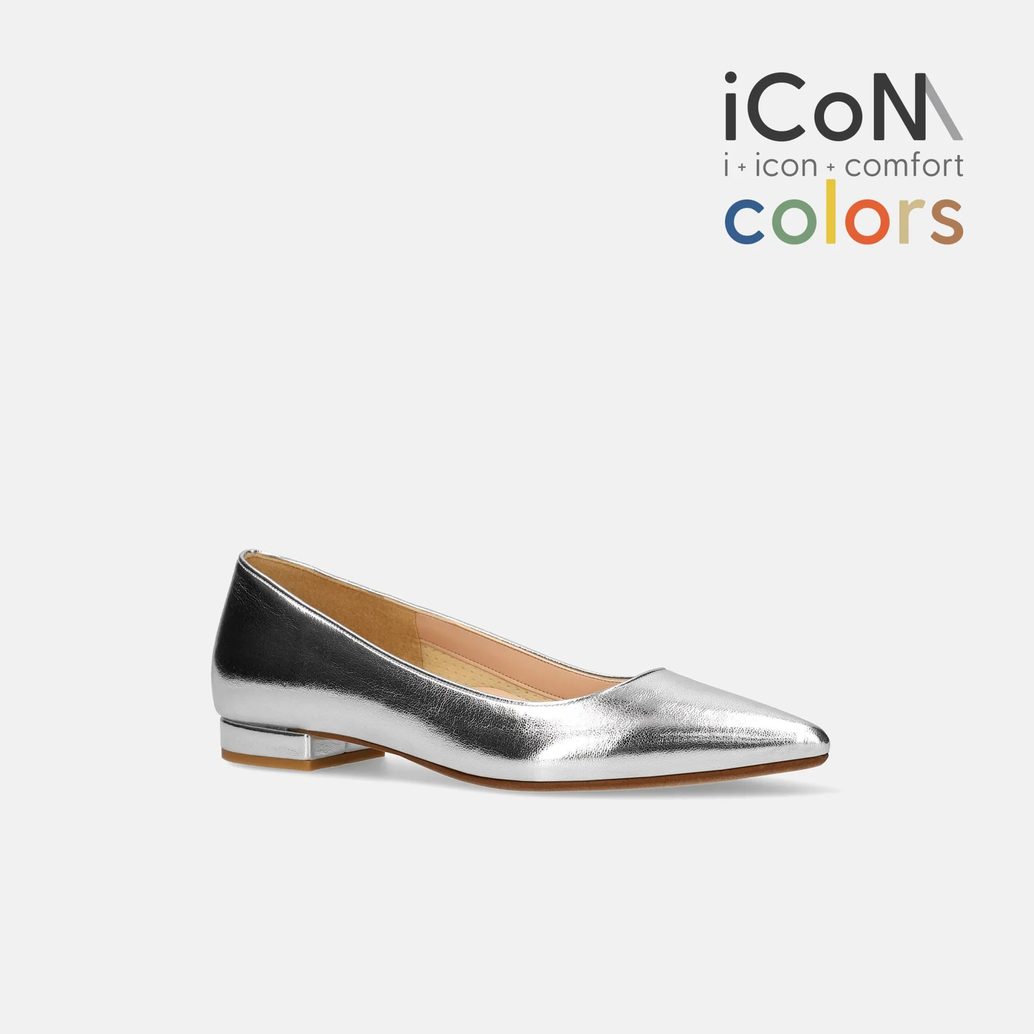 10% OFF: 2024SS: iCoN COLORS: Pointed Toe Smooth Flat Shoes (C20143) Silver