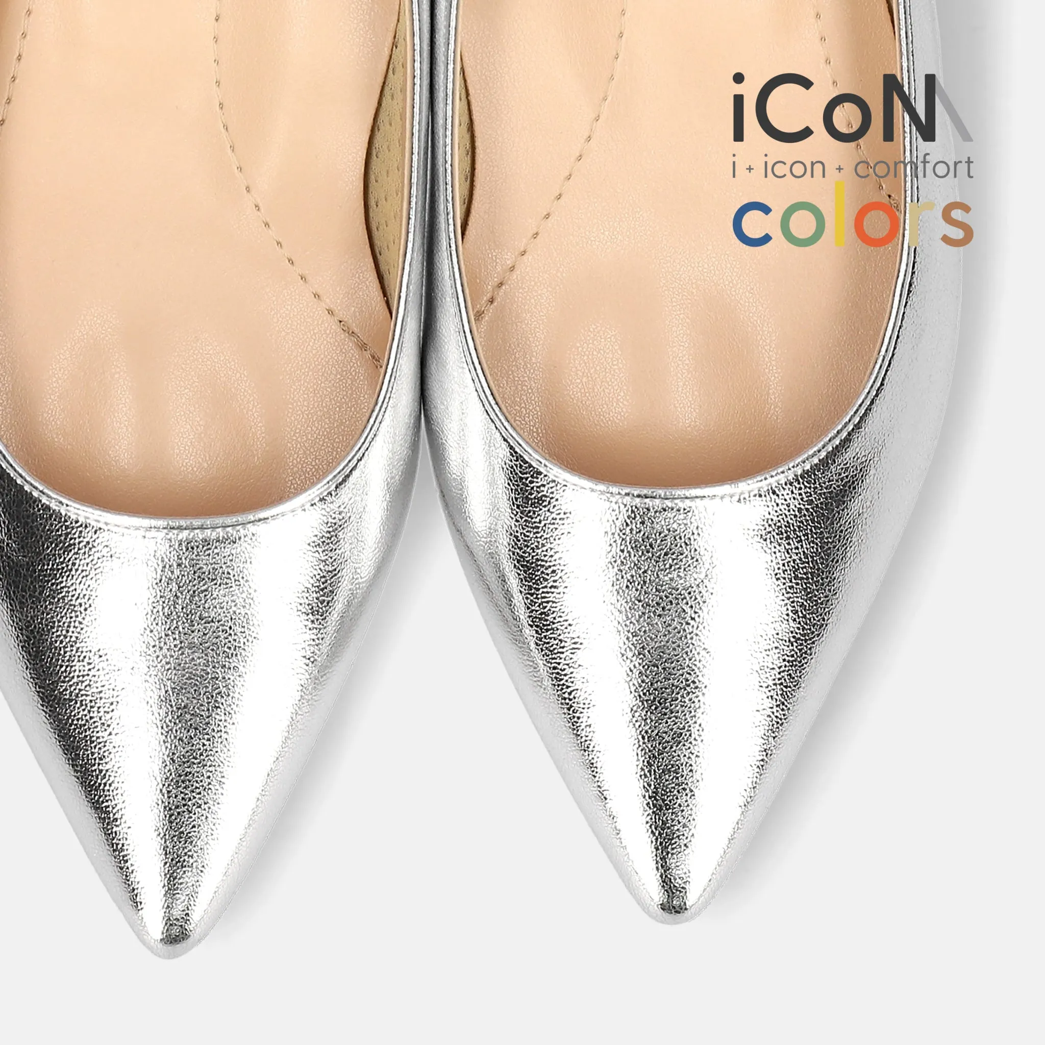 10% OFF: 2024SS: iCoN COLORS: Pointed Toe Smooth Flat Shoes (C20143) Silver