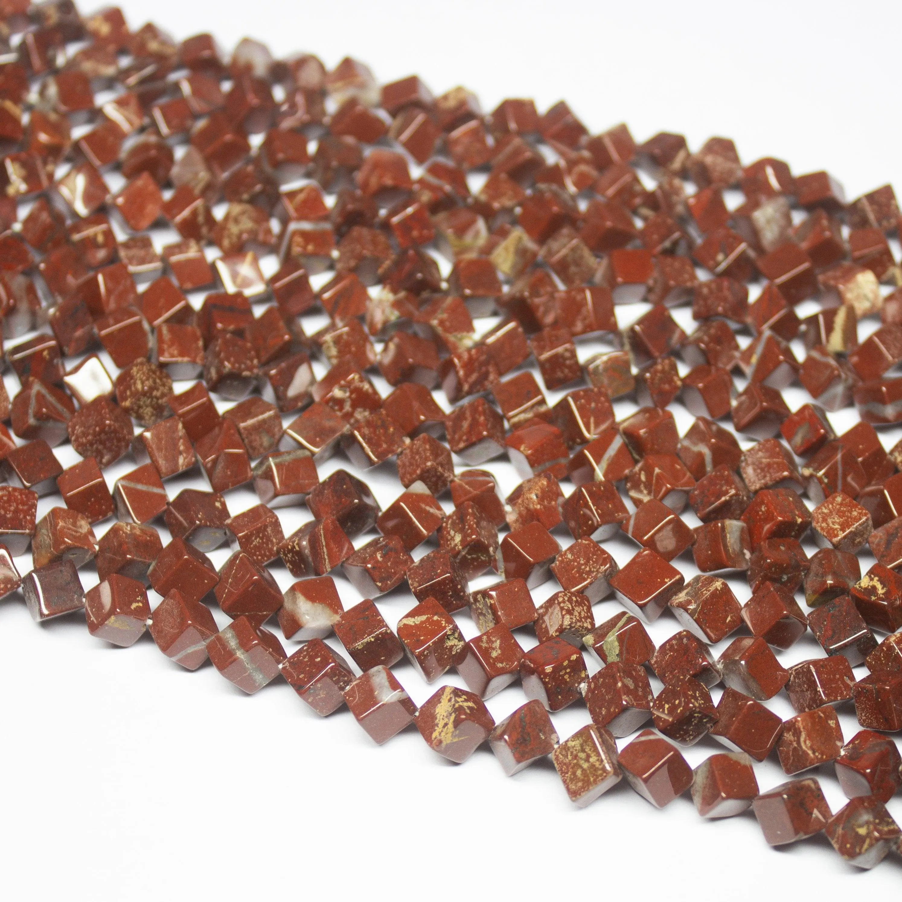 14 inch, 7-8mm, Natural Red Jasper Smooth 3D Cube Square Beads, Jasper Beads