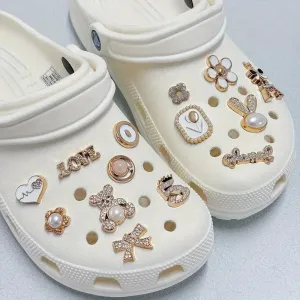 14Pcs Chic Golden Bear & Bunny Bling Shoe Charms – Stylish Accessories for Women