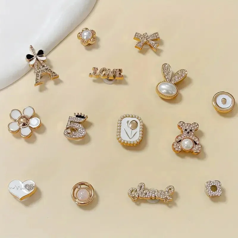 14Pcs Chic Golden Bear & Bunny Bling Shoe Charms – Stylish Accessories for Women