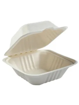 6x6x3 ECO BIODEGRADABLE COMPOSTABLE BAGASSE HINGED CONTAINER 500CT