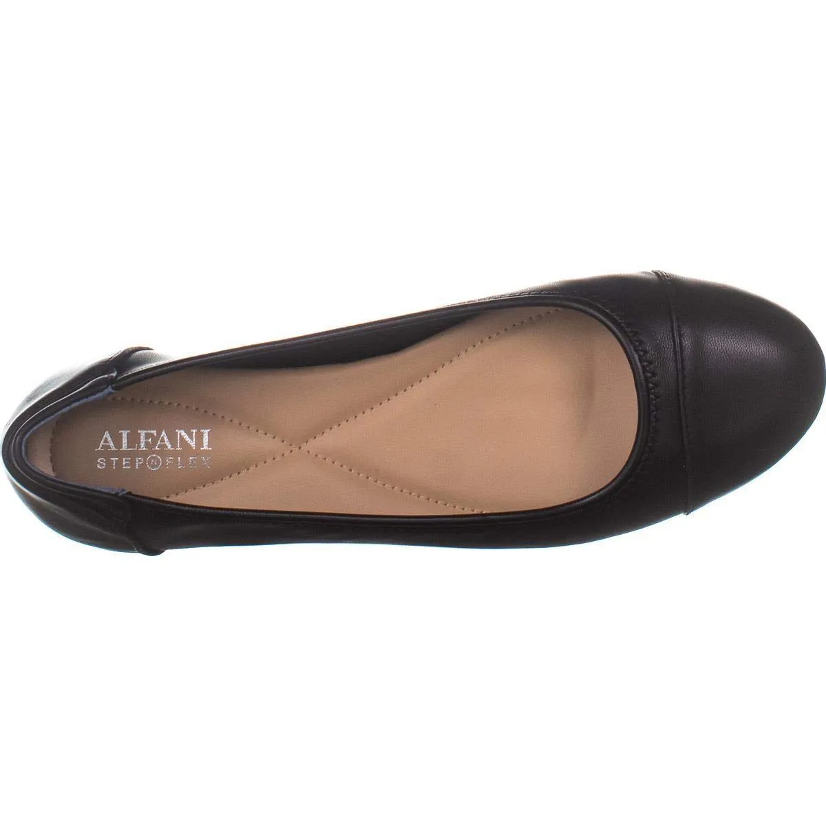 Alfani Womens Tavii Cap Toe Ballet Flats, Black Smooth, Size 8.0