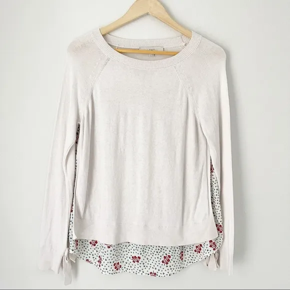 Ann Taylor Loft Cream White Layered Floral Sweater