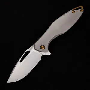 ARIUS – SMOOTH TITANIUM HANDLE – BRONZE HARDWARE – BURNISHED W/ POLISHED FLATS M390 BLADE