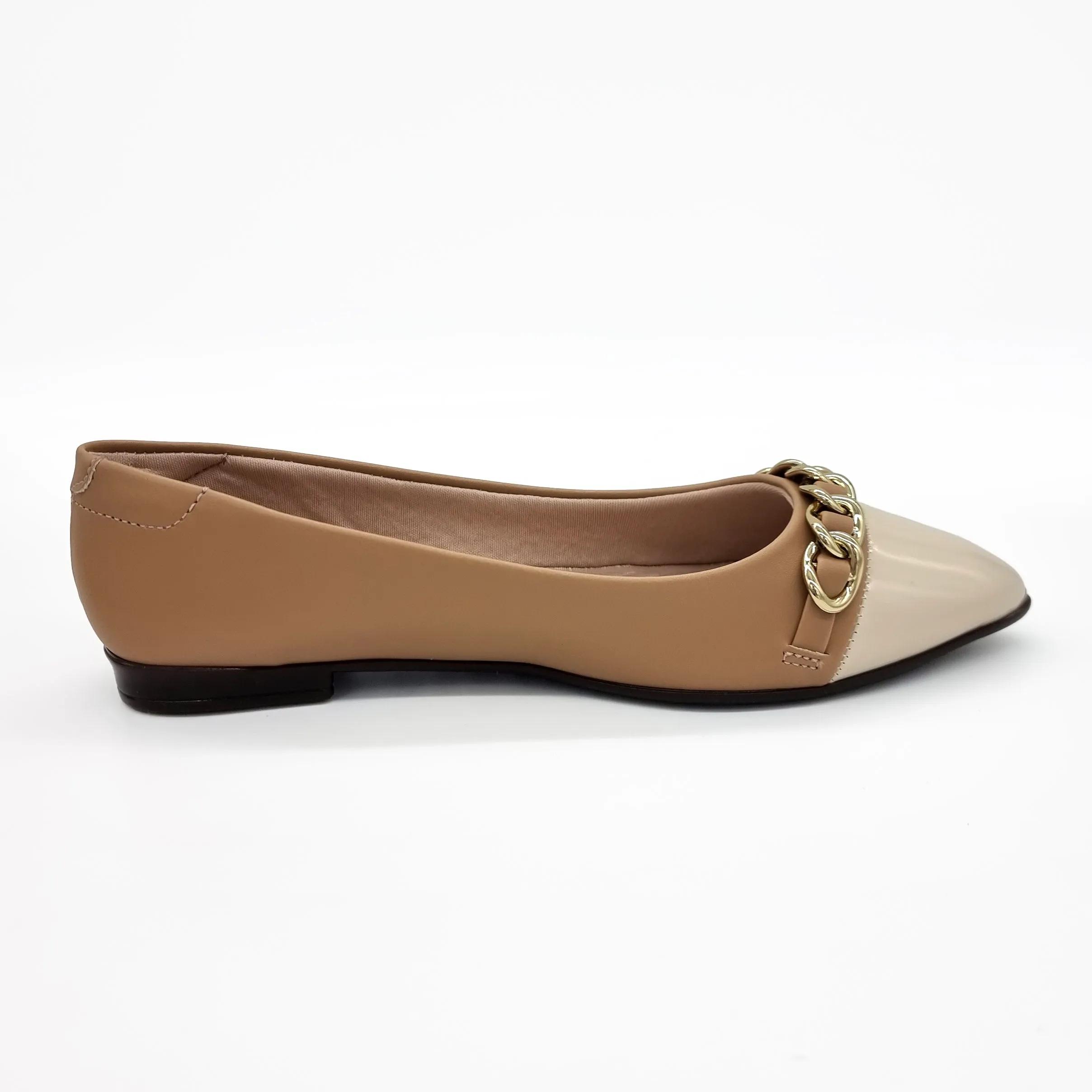 Beira Rio 4136-1106 Pointy Toe Flat in Tan/Cream