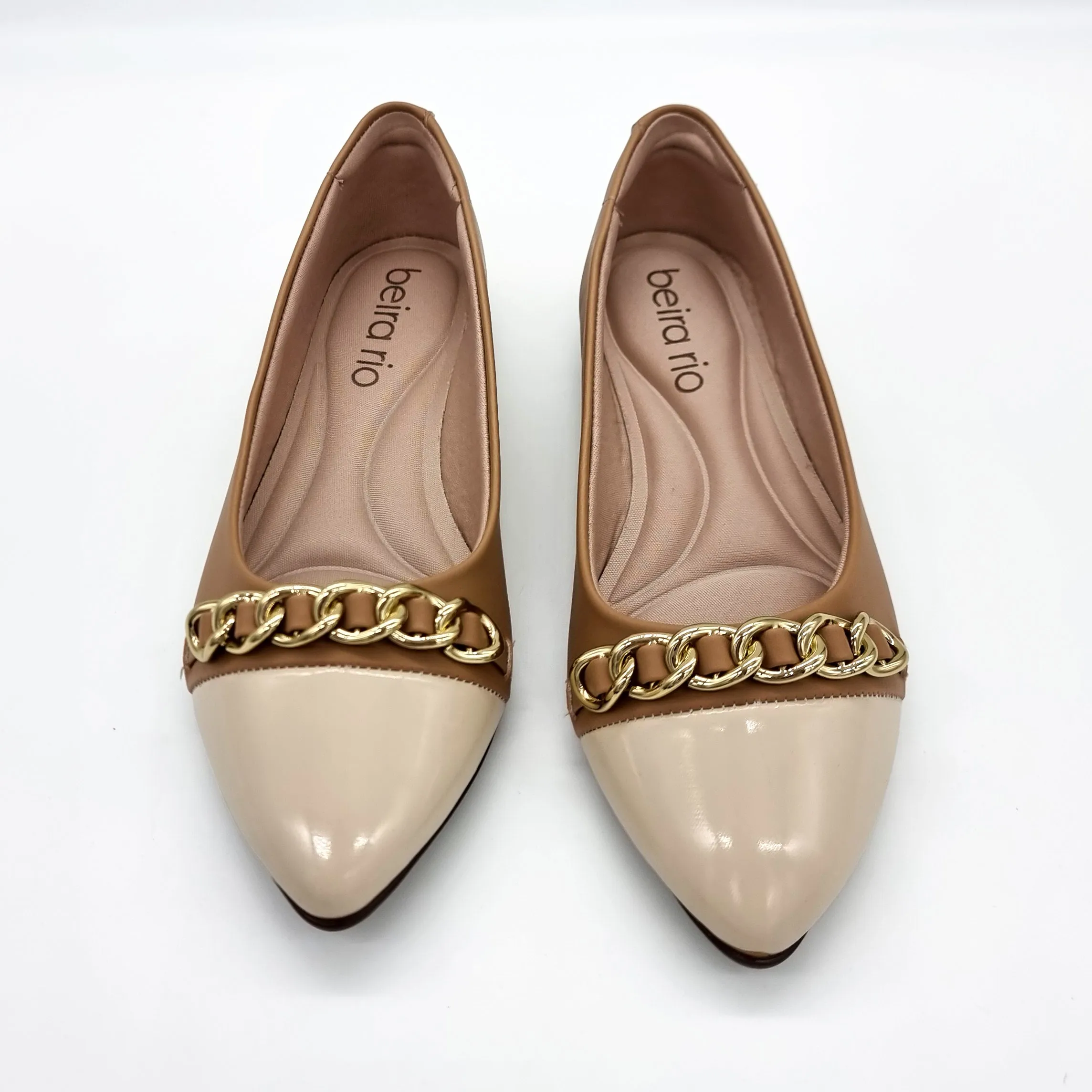 Beira Rio 4136-1106 Pointy Toe Flat in Tan/Cream