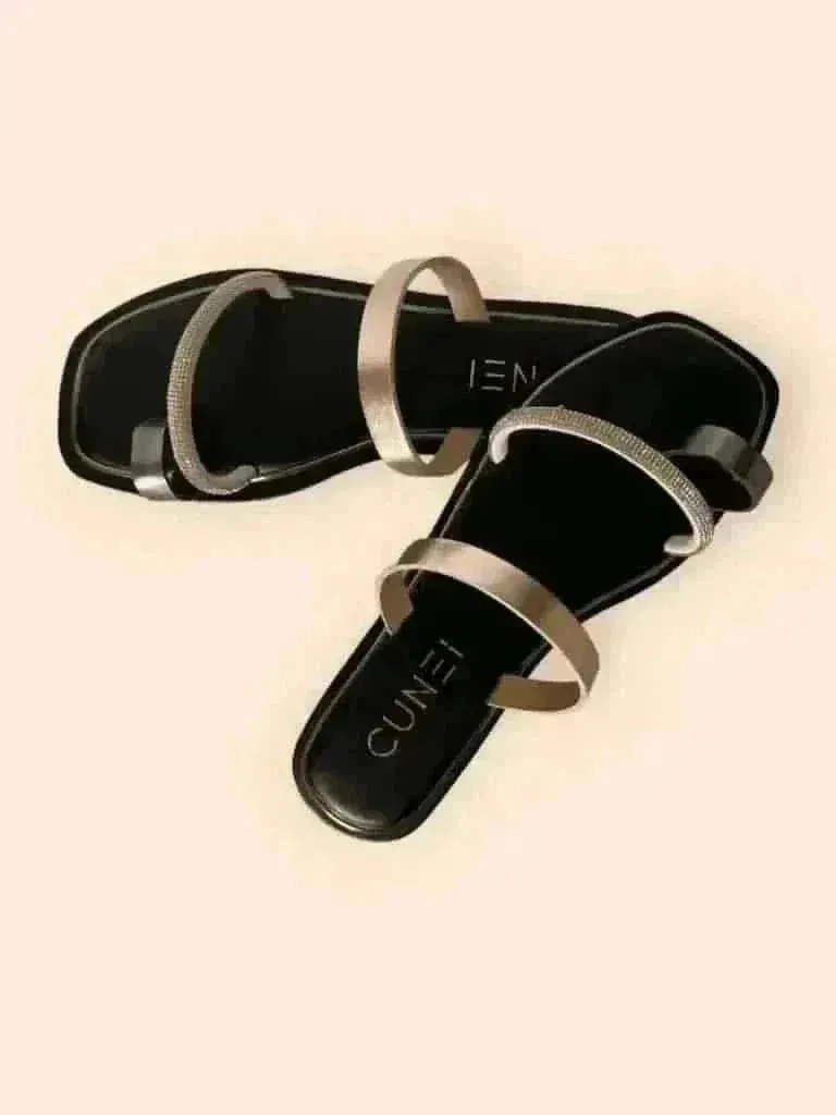 Black Two Strap Loop Flats