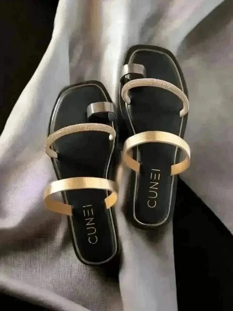 Black Two Strap Loop Flats