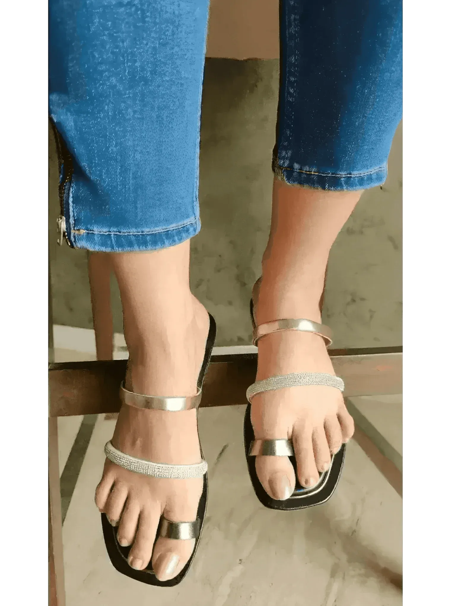 Black Two Strap Loop Flats