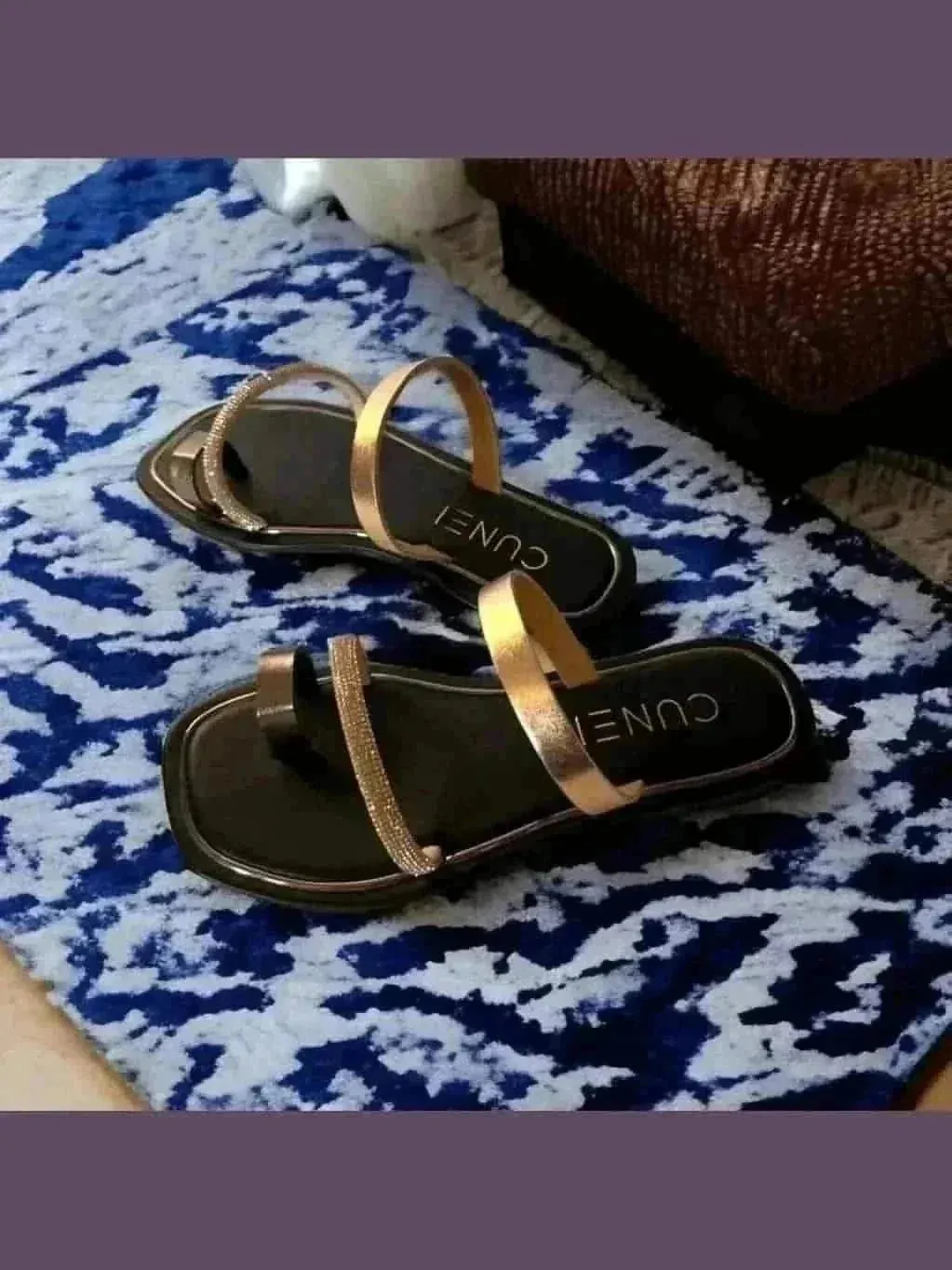 Black Two Strap Loop Flats