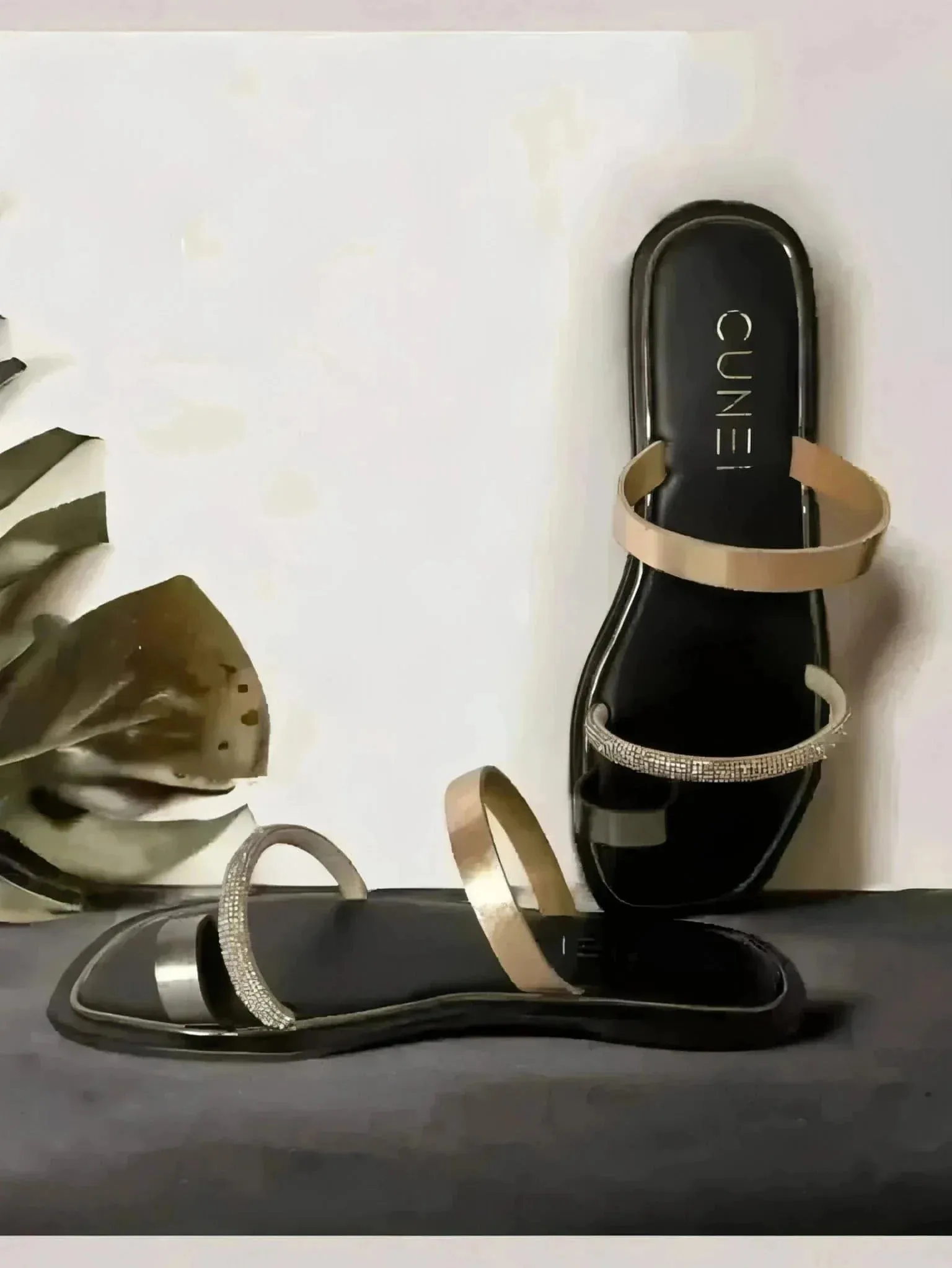 Black Two Strap Loop Flats