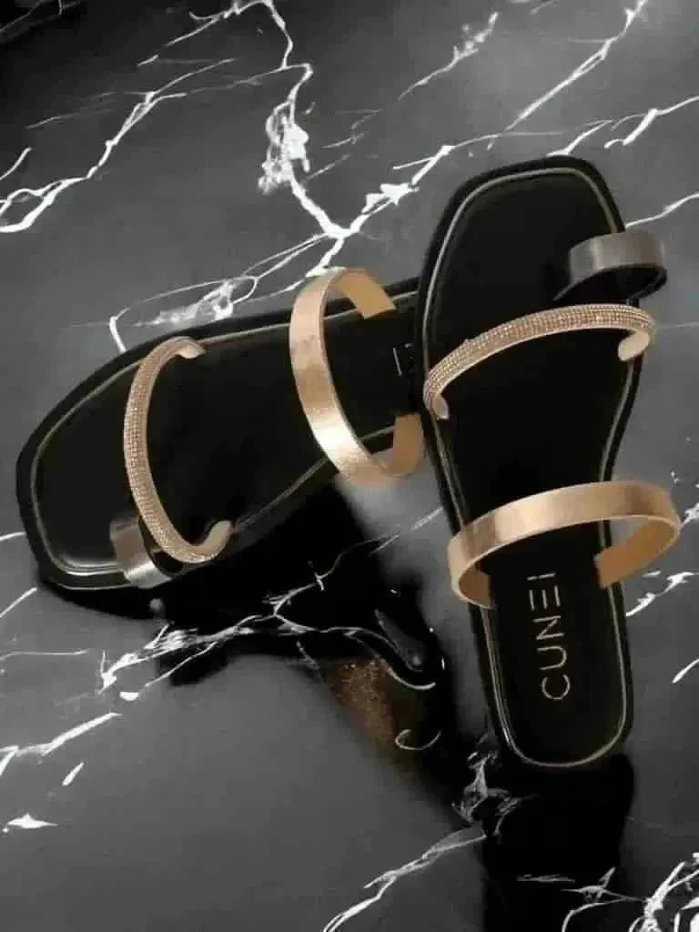 Black Two Strap Loop Flats
