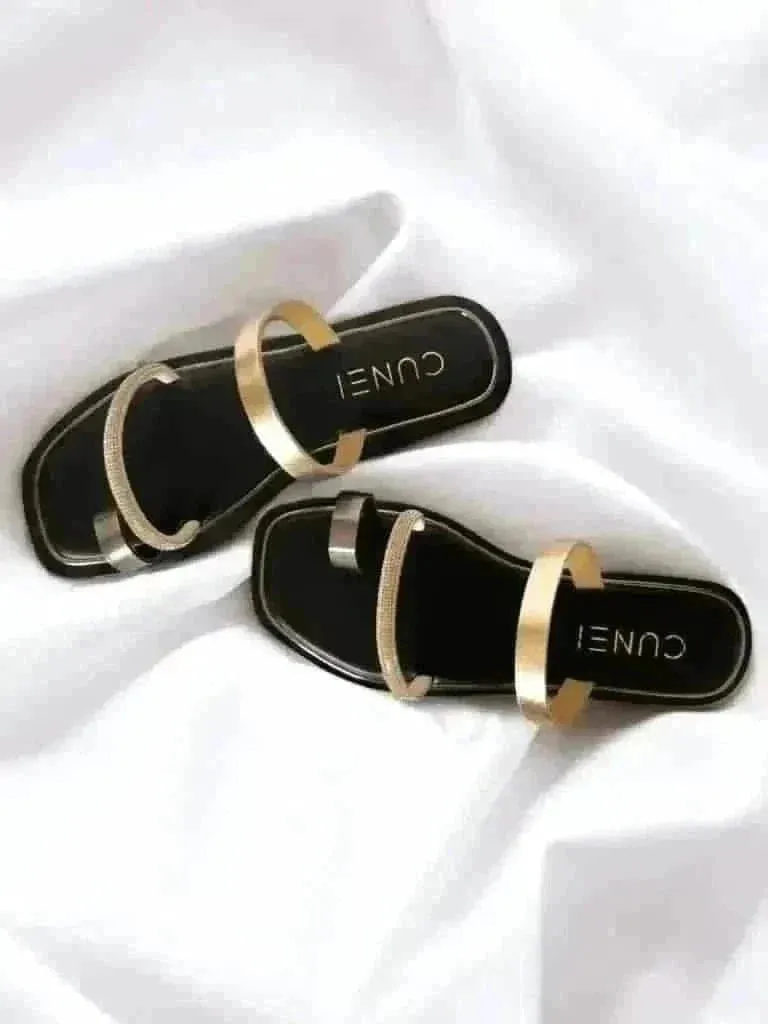 Black Two Strap Loop Flats