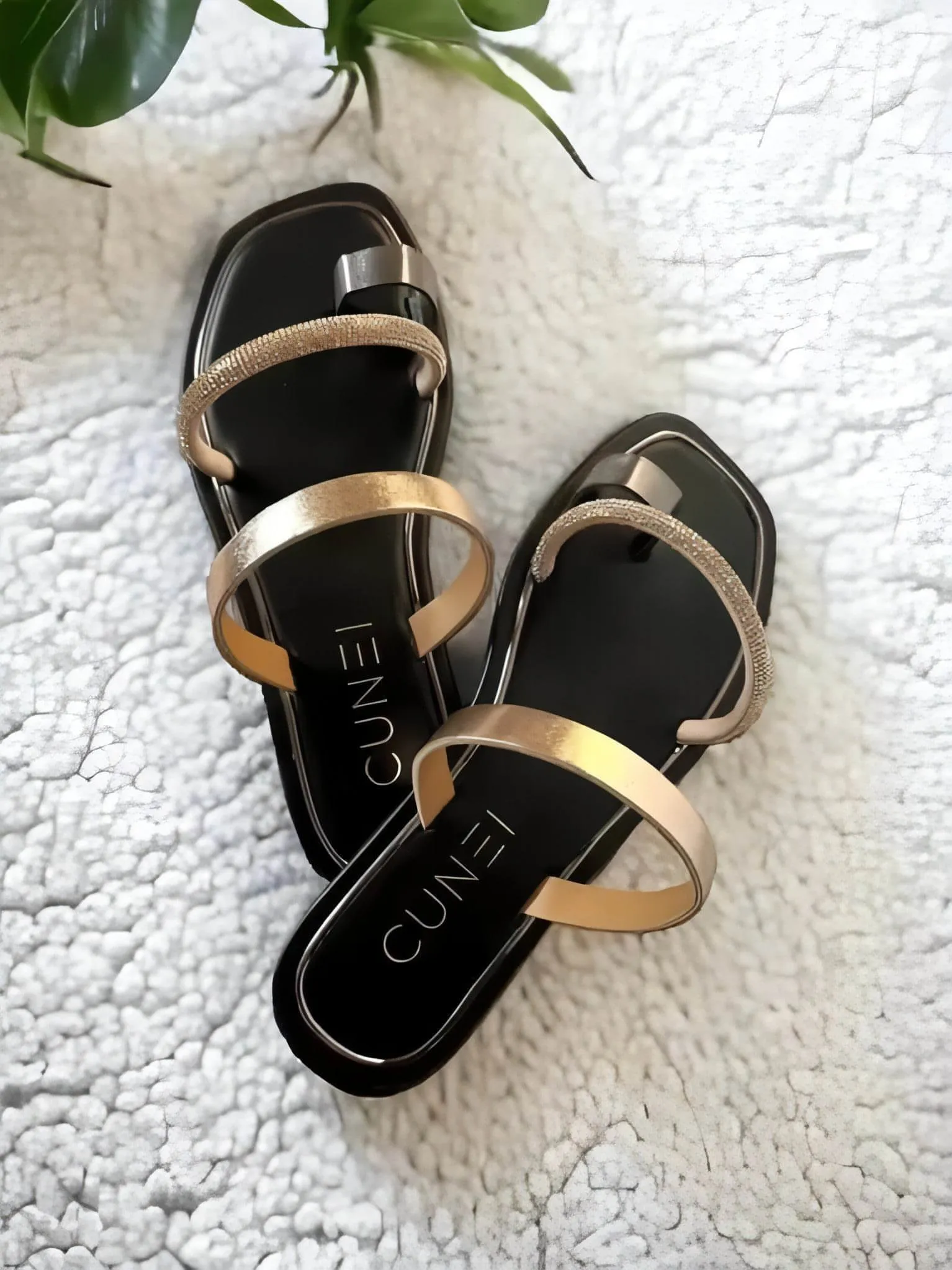 Black Two Strap Loop Flats