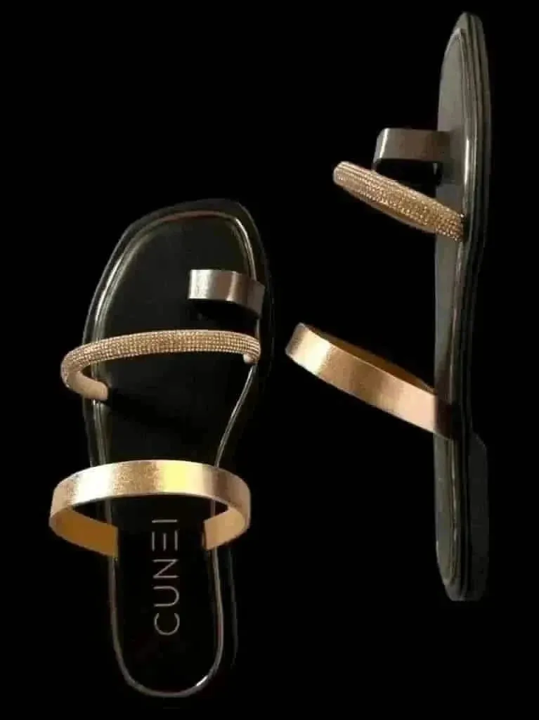 Black Two Strap Loop Flats