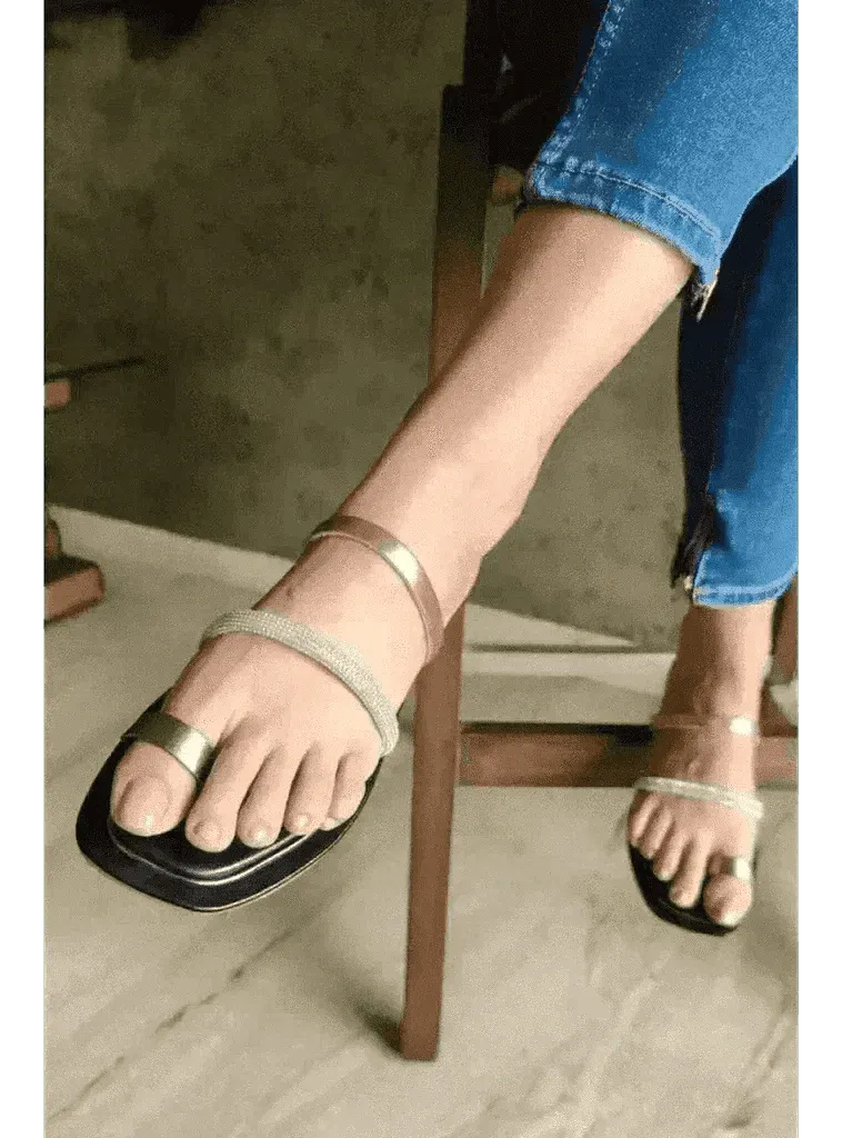 Black Two Strap Loop Flats