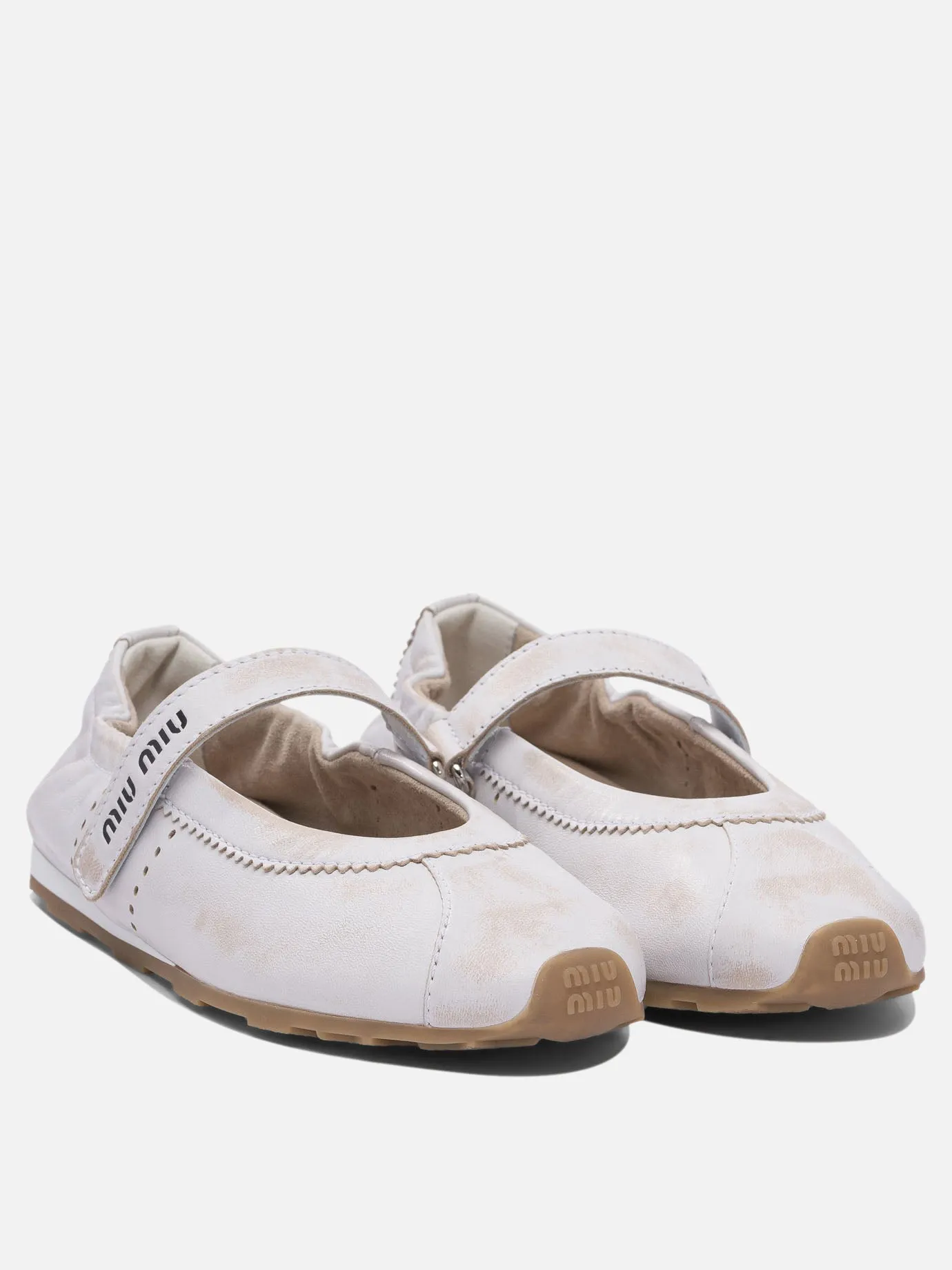 Bleached leather ballet flats