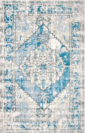 BLUE BARBED MEDALLION RUG