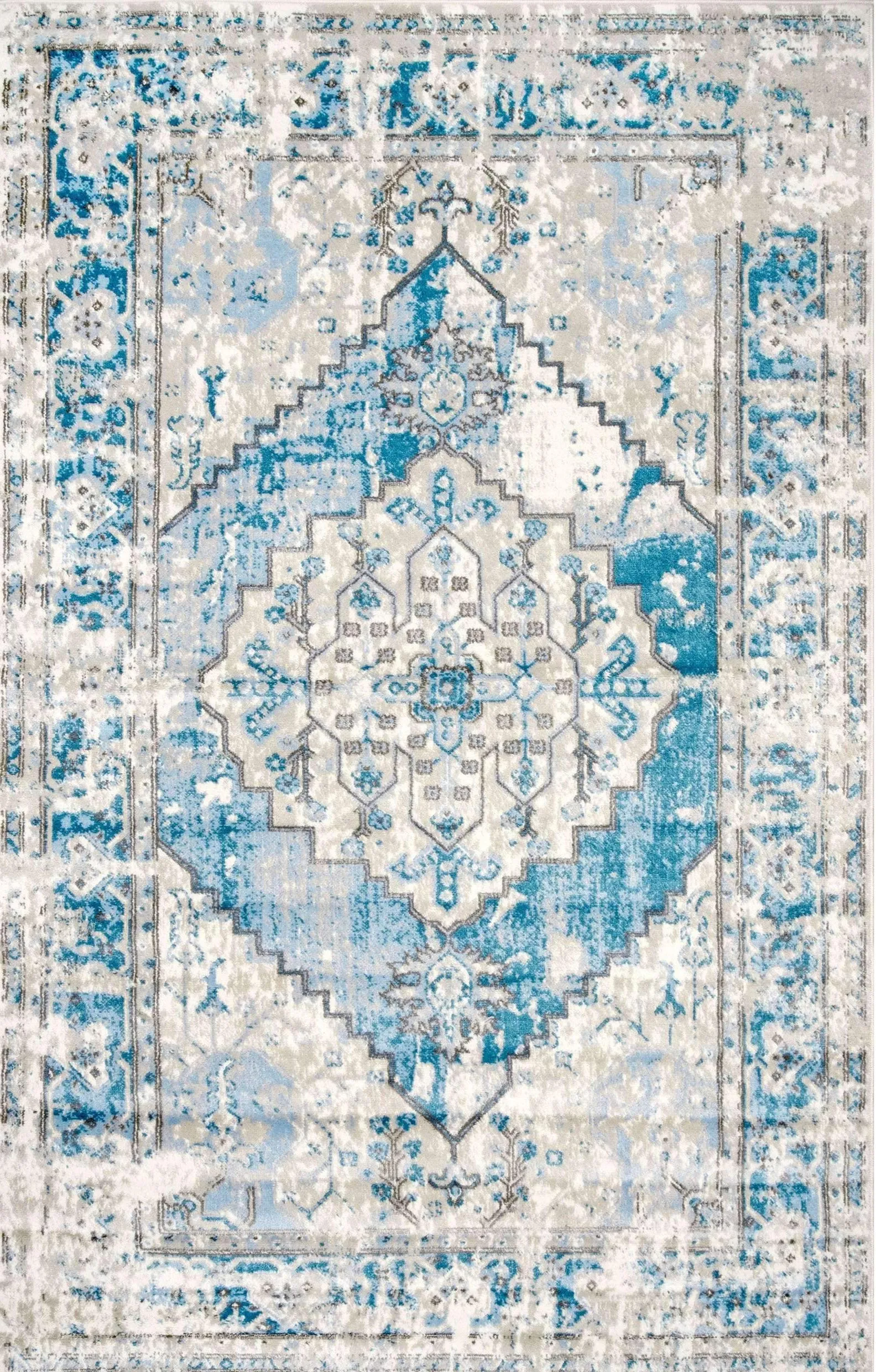 BLUE BARBED MEDALLION RUG