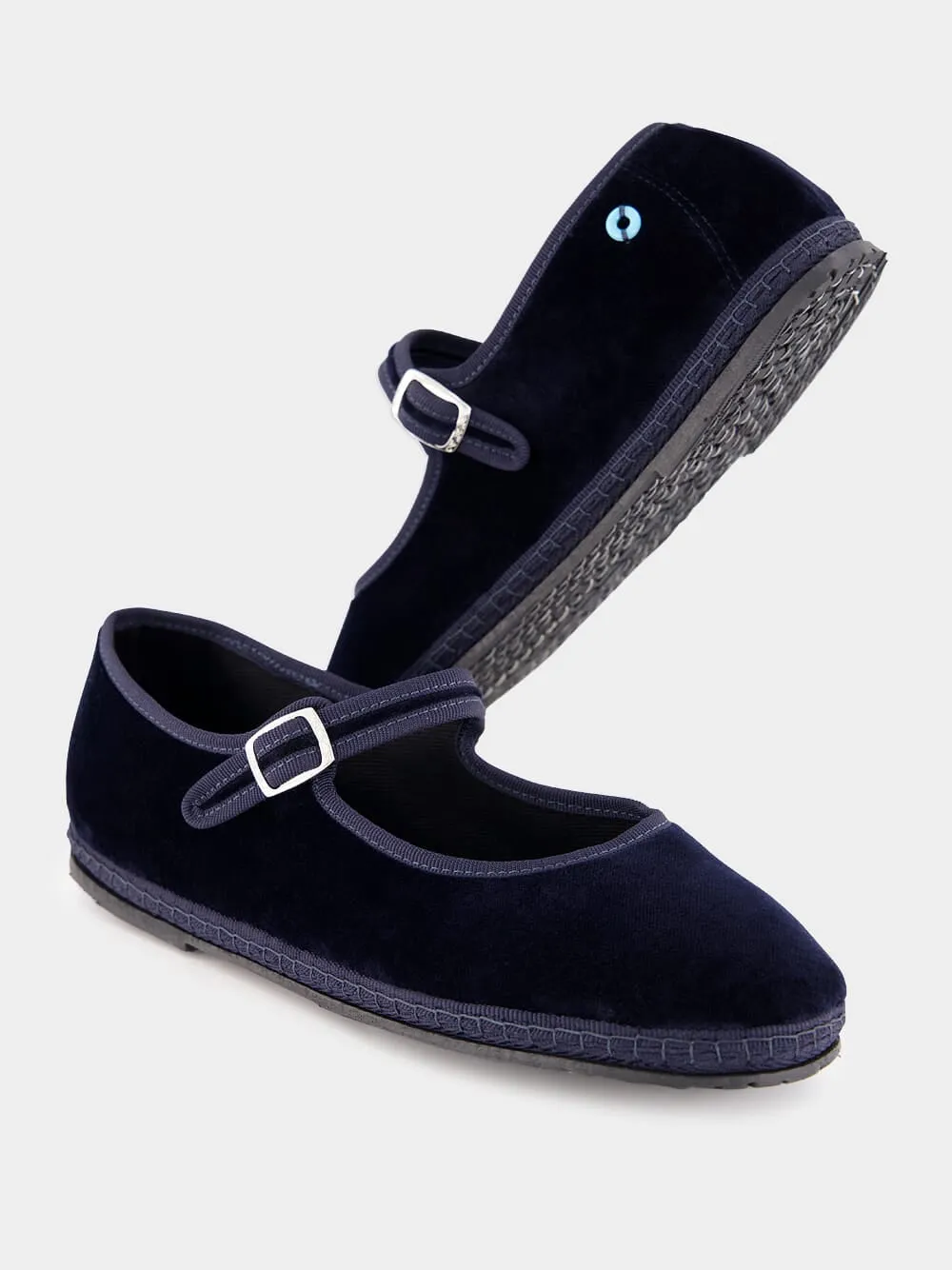 Blue Velvet Mary Jane Flats