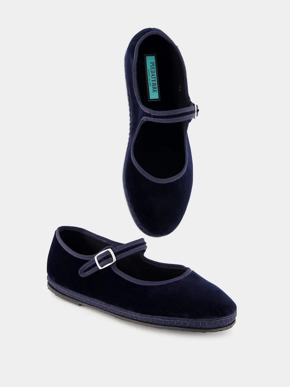 Blue Velvet Mary Jane Flats