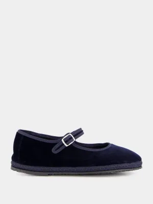 Blue Velvet Mary Jane Flats