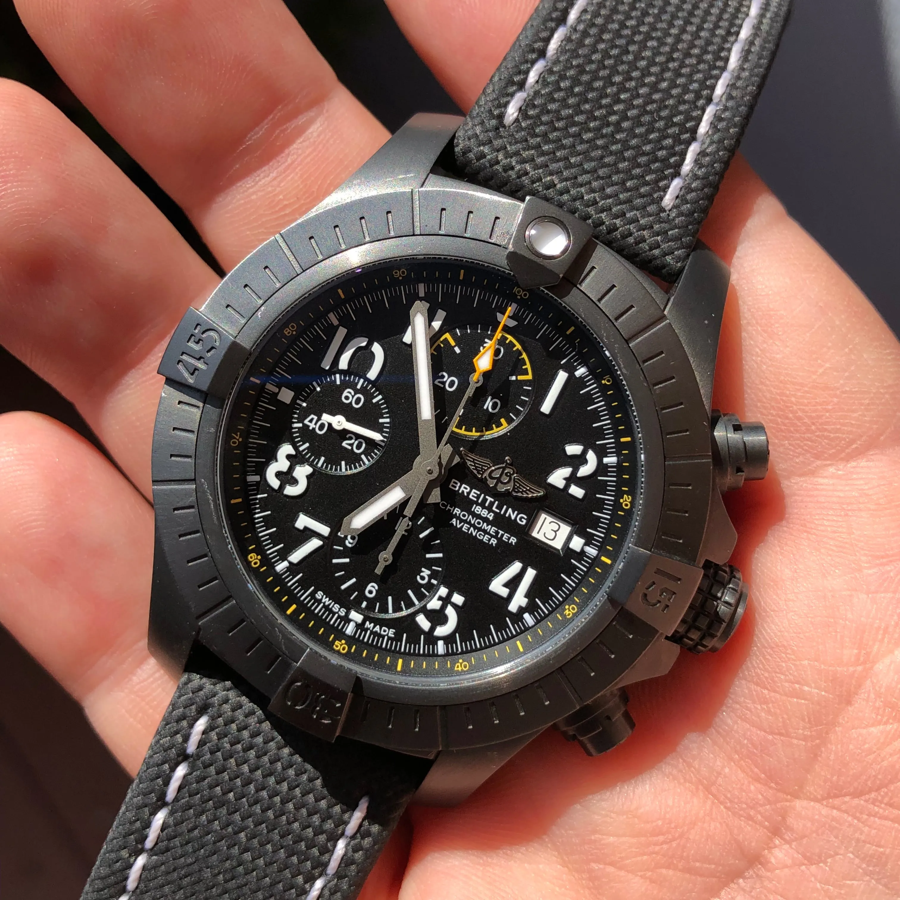 Breitling Avenger Night Mission V13317 Chronograph Automatic Chronometer Black Dial with Box and Papers