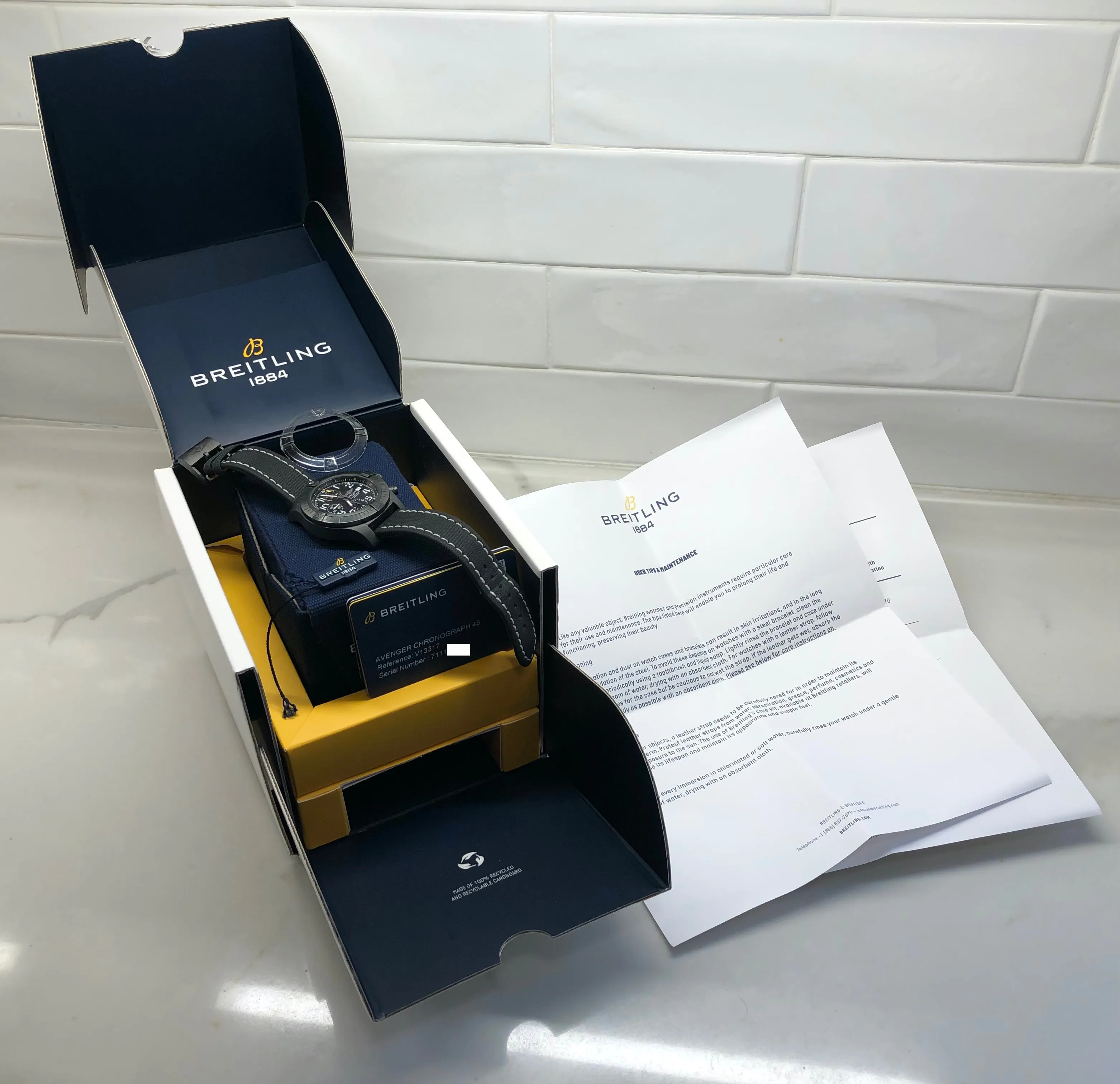 Breitling Avenger Night Mission V13317 Chronograph Automatic Chronometer Black Dial with Box and Papers