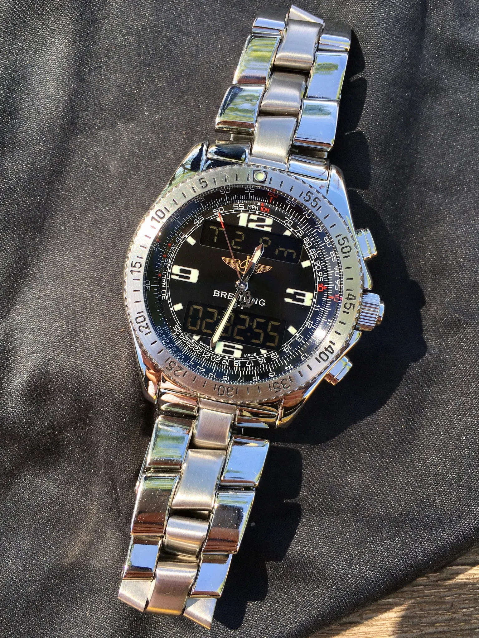 Breitling B-1 A68362 Stainless Steel Digital Analog Black Chronograph Wristwatch