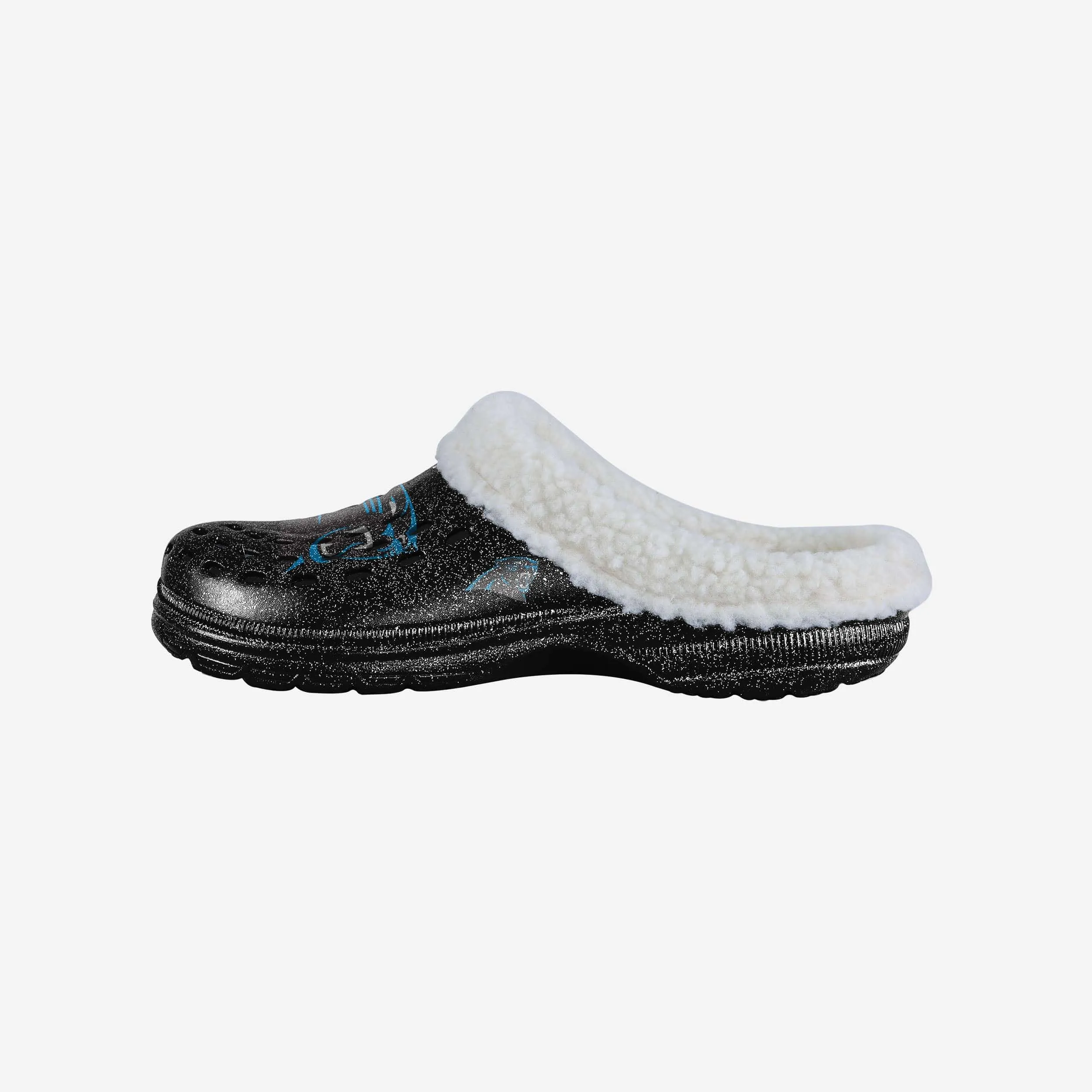 Carolina Panthers Womens Sherpa Lined Glitter Clog