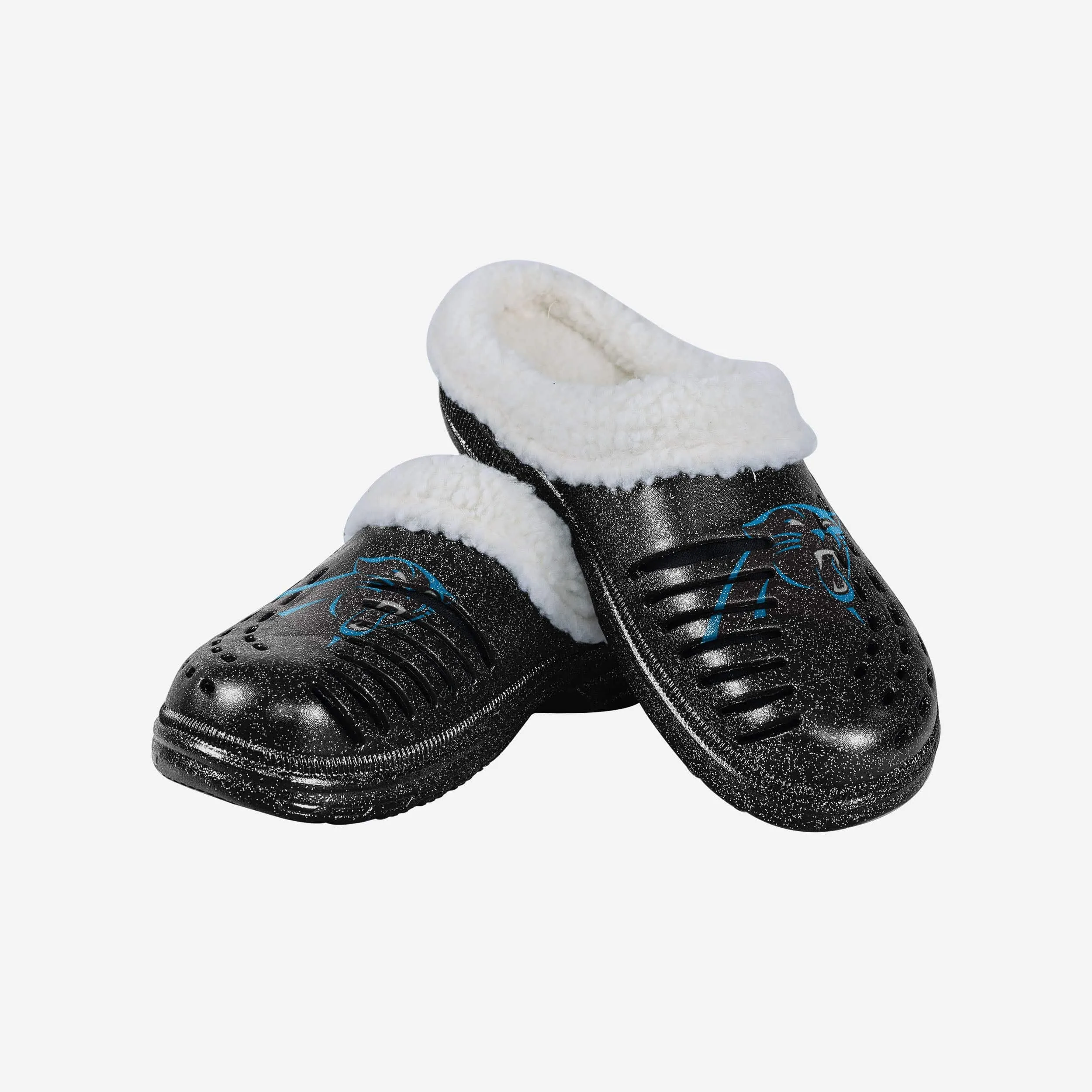 Carolina Panthers Womens Sherpa Lined Glitter Clog
