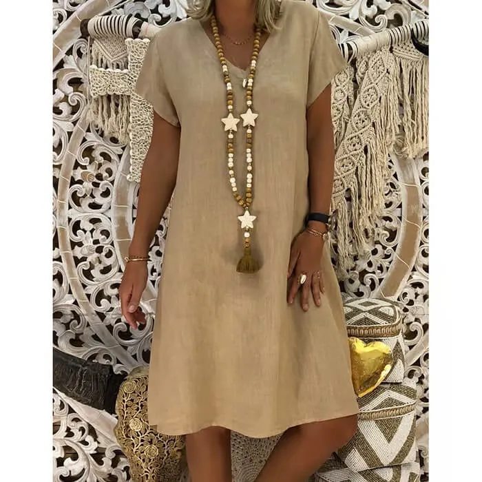 Cassie | Casual V-Neck Linen Midi Dress