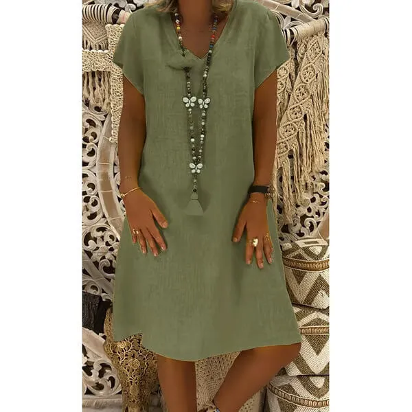 Cassie | Casual V-Neck Linen Midi Dress