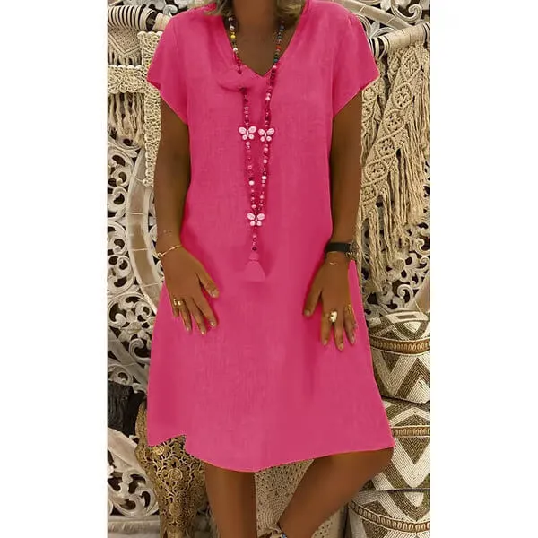 Cassie | Casual V-Neck Linen Midi Dress