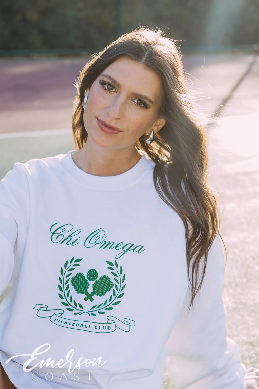 Chi Omega Pickleball Club White Crewneck