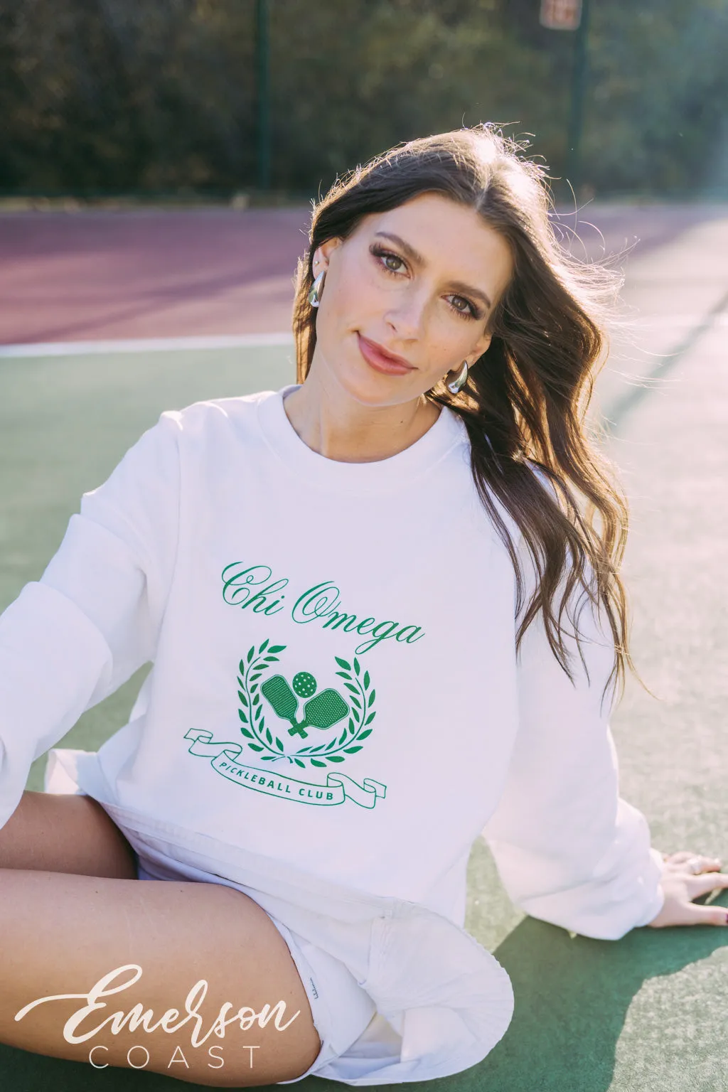 Chi Omega Pickleball Club White Crewneck