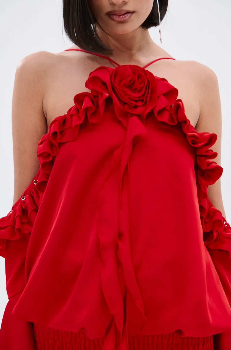 CHIC AF RUFFLE MINI DRESS IN RED