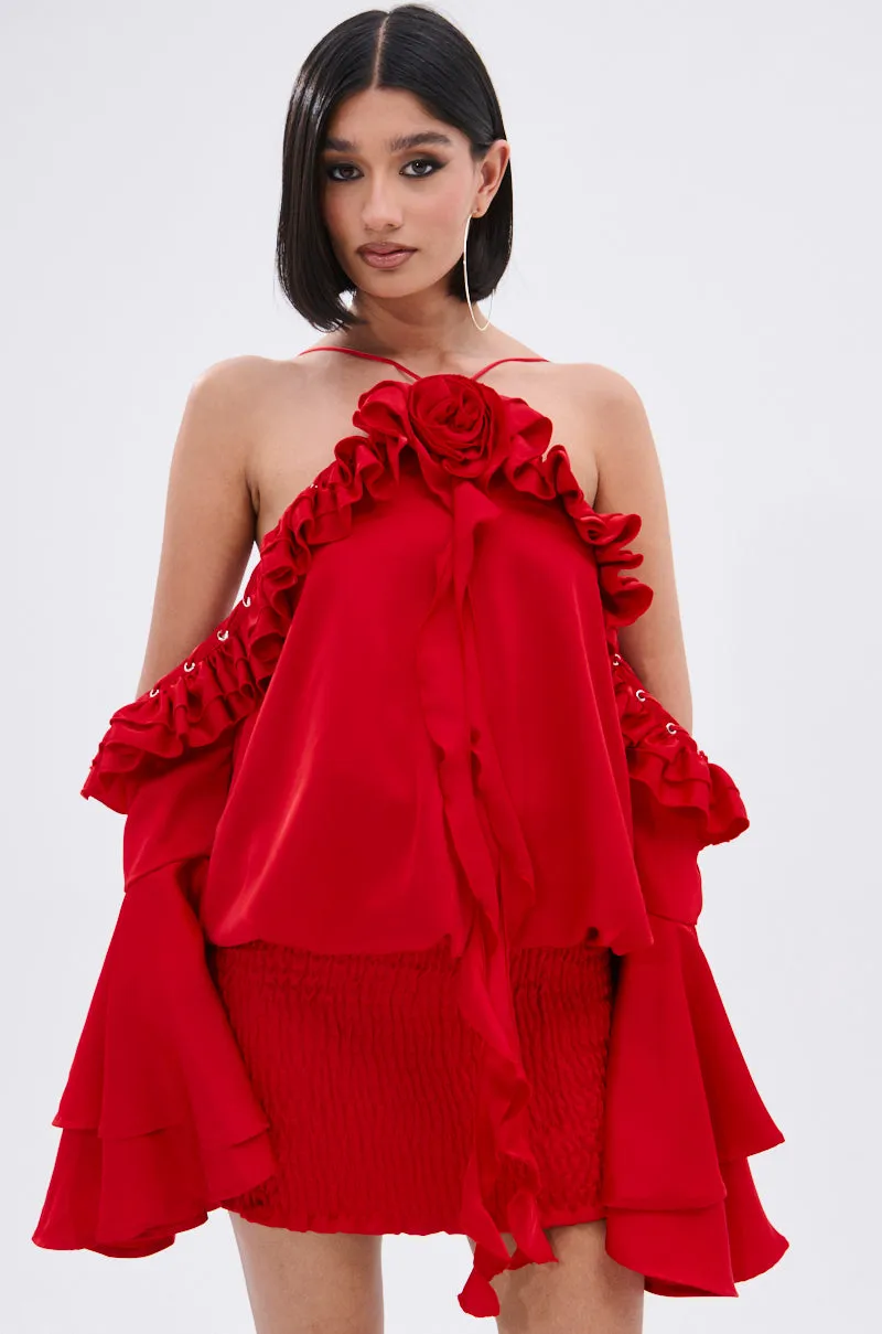 CHIC AF RUFFLE MINI DRESS IN RED