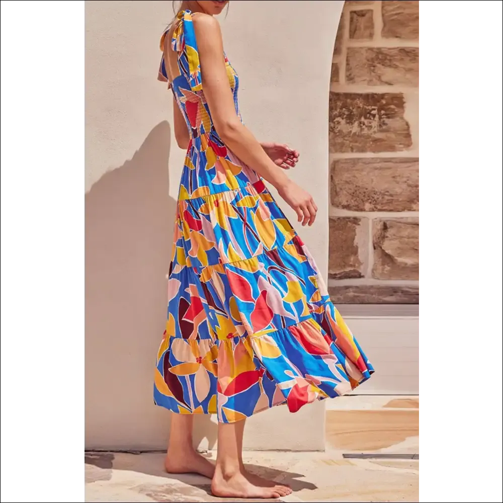 Chic Floral Tie Shoulder Smocked Maxi Dress