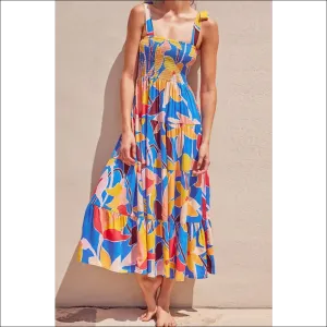 Chic Floral Tie Shoulder Smocked Maxi Dress
