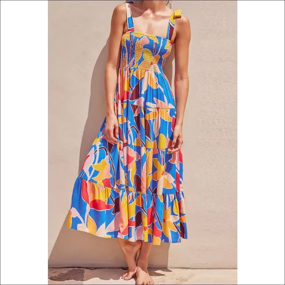 Chic Floral Tie Shoulder Smocked Maxi Dress