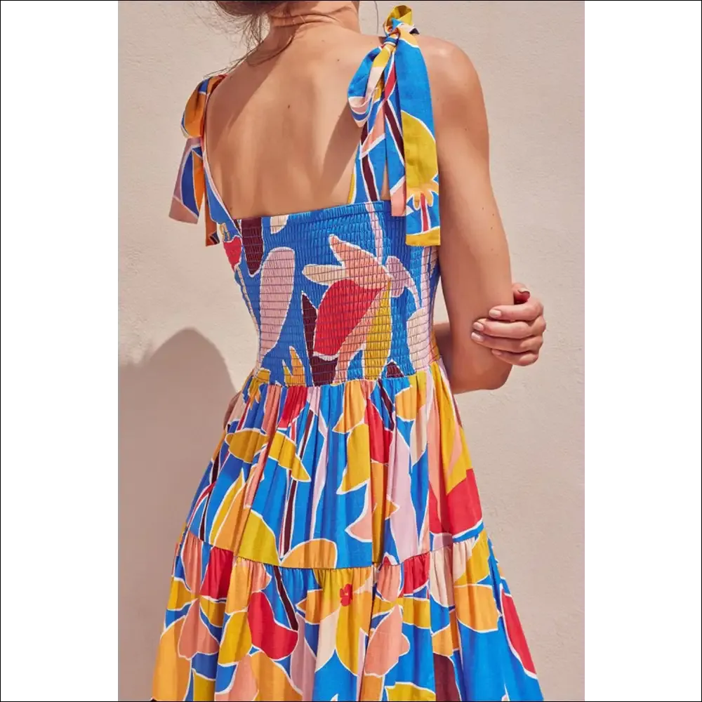 Chic Floral Tie Shoulder Smocked Maxi Dress