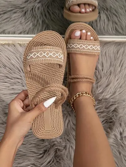 Chic Vacation Flats Trendy Womens Geometric Slides